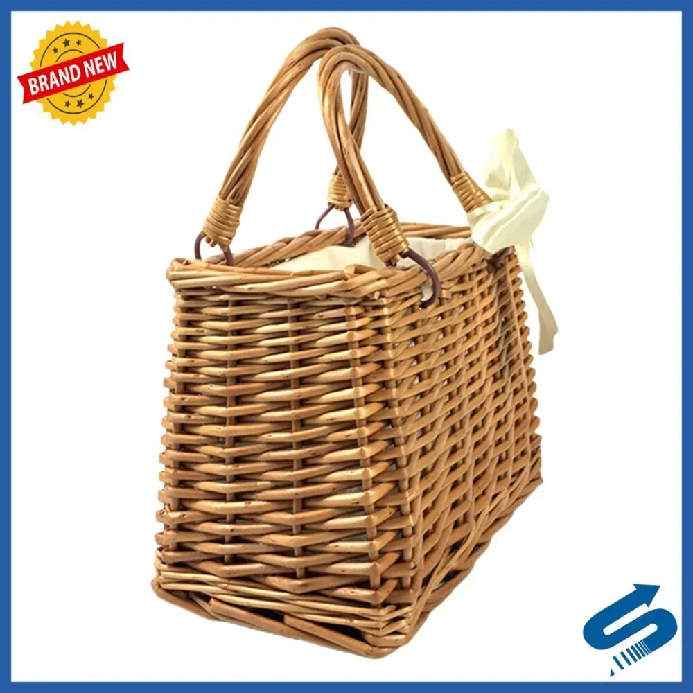 Wicker Woven Straw Tote Boho Style Beach Bag Handmade Top Handle Purse